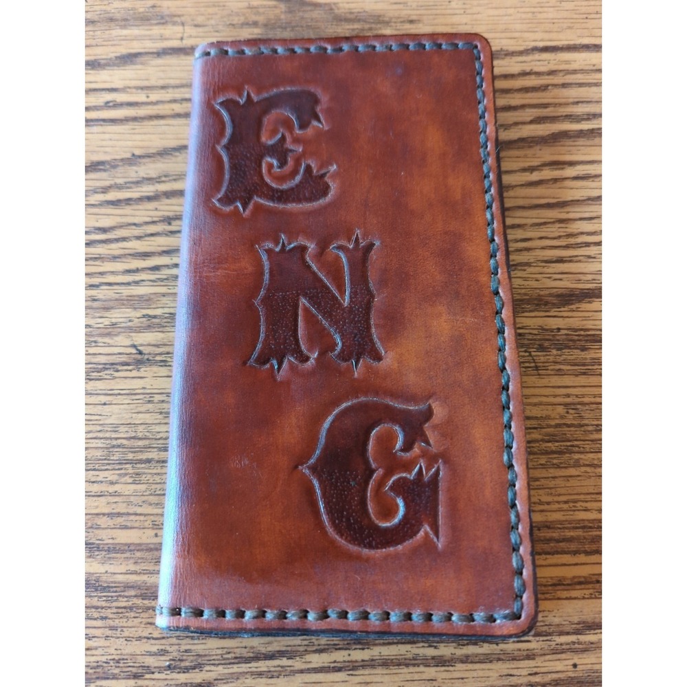 Handmade‎ Brown Leather Bifold Wallet Hand Tooled ENG Horse Scene Rustic Western
